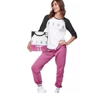 NEW IN BOX PINK Victoria's Secret 2pc Set Perfect Baseball Tee & Jogger Pants